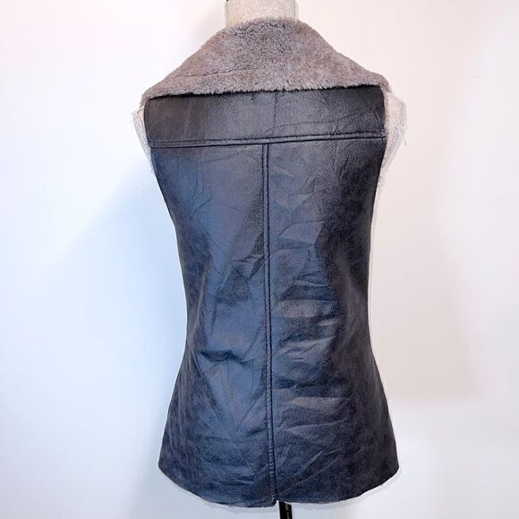 Dylan Faux Suede Faux Fur Asymmetrical Zip Brown Vest Womens Sz XS - Picture 5 of 7